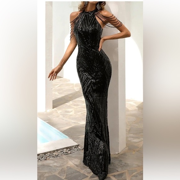 MISS ORD Cold Shoulder Beads Chain Cocktail Dress Size Small.  D46 - Picture 1 of 17